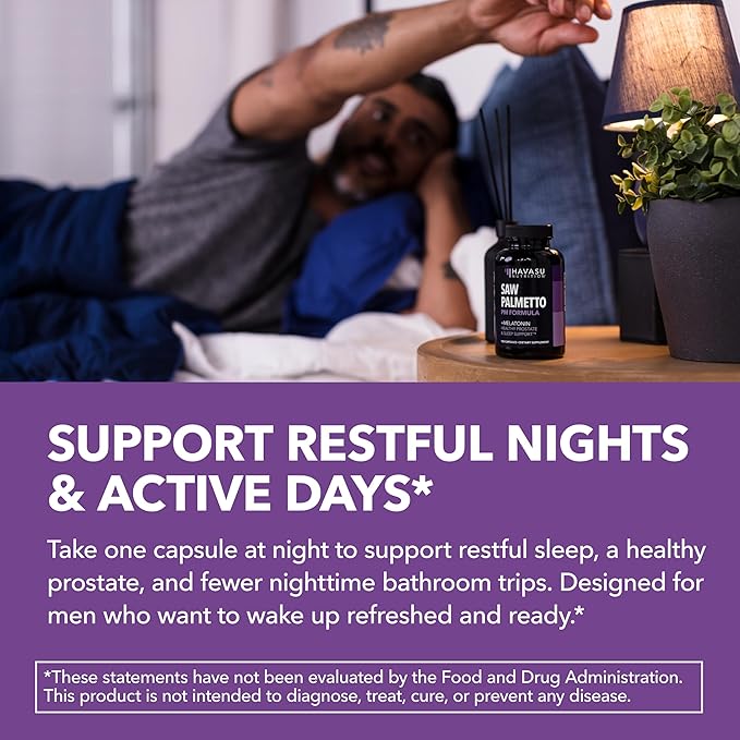Saw Palmetto PM for Men with Melatonin 3mg - Night Time Prostate Health Supplement for Bladder and Sleep Support - Reduce Urinary Frequency - 100 Count - Vegan, Non-GMO Capsules - Over 3 Month Supply