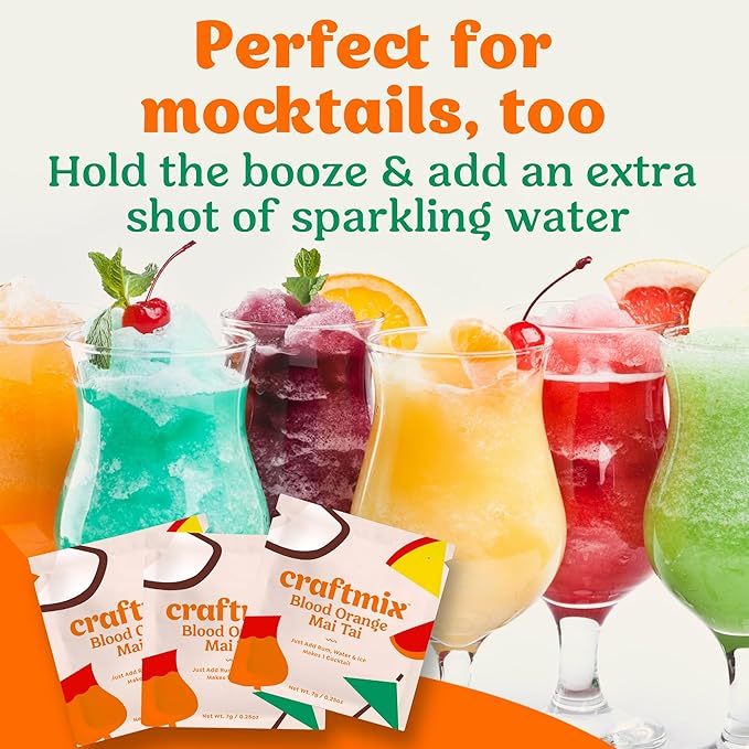 Craftmix Blood Orange Mai Tai Cocktail & Mocktail Drink Mixer, Skinny Mixes - Water Flavoring Packets - Made With Real Fruit - Vegan Low-Carb, Low-Sugar, Non-GMO, Dairy Free, Gluten Free, 24 Pack