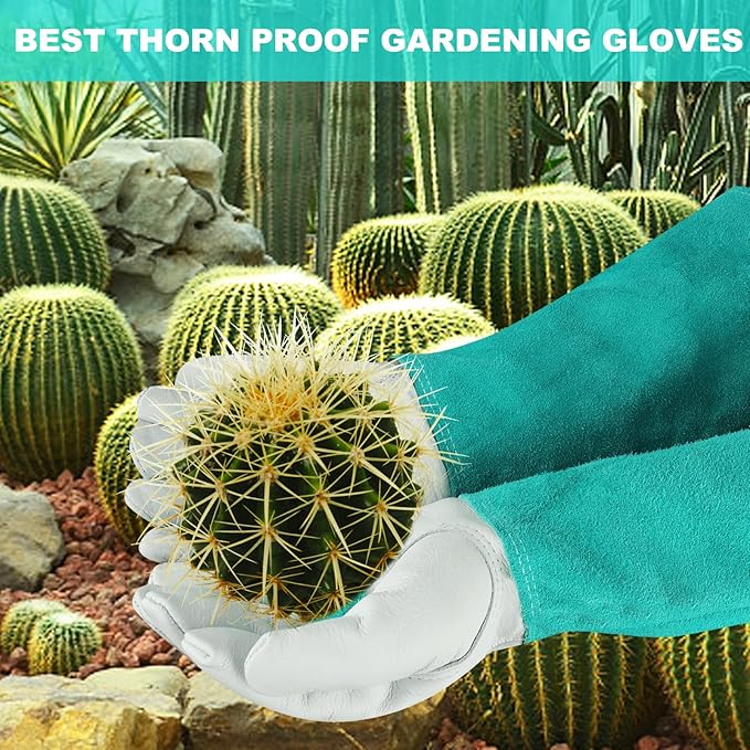 Long Gardening-Gloves Women/Men - Thorn proof Rose Pruning Heavy Duty Gauntlet, Best Garden Gifts for Gardener (X-Small, Green)