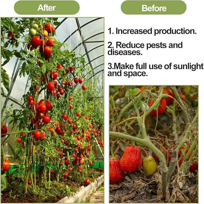 Pemaly 40 Pack Tomato Roller Hooks with 49.2FT String, Greenhouse Trellising Kit for Tomato,Plant, Greenhouse,Flower Vine Twine Crop Trellis Kit Plant Roller Trellis Hook