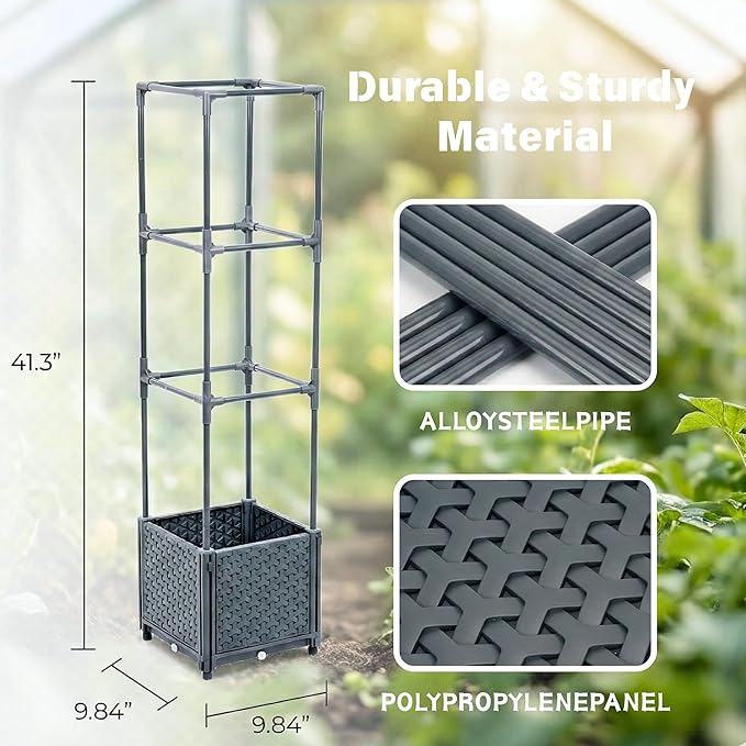 Raised Garden Bed Tomato Planter Box with Trellis, 41.3" Tomato Planters Cage w/Self-Watering for Climbing Plants Vegetables, Patio Indoor Outdoor