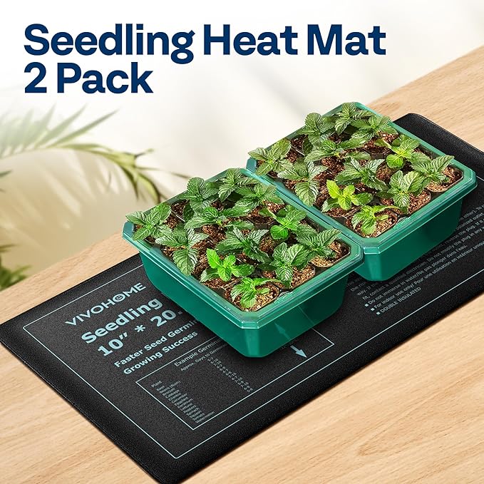 VIVOHOME 2 Packs Waterproof Seedling Heat Mats for Seed Starting, 10" x 20.75" Durable Seed Germination Heating Mat, 20W Warming Mat for Indoor Growing, Hydroponic, Greenhouse