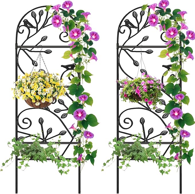 AMAGABELI 2 Pack Garden Trellis for Climbing Plants Outdoor Trellis 46" x 15" Climbing Rose Trellis Metal Trellis for Vines Flower Patio for Grape Cucumber Clematis Decorative Trellis Black