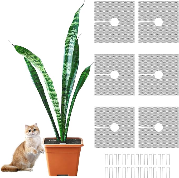 6Pcs Plant Pot Grids,11.8Inch Plant Pot Cover with 30 U-Shaped Nails, Cat Proof Protector for Potted Plants,Dig-Free Soil Cover & Flower Pot Grid Guard(Square)