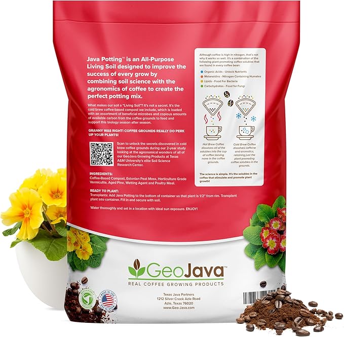 Java Potting Soil: A Chunky, Coffee‑Infused Living Potting Mix for Aroids, Monstera, Calathea, Tropical and Indoor Plants. Airy & Light with Excellent Drainage & Aeration. USA Made (6 QT)