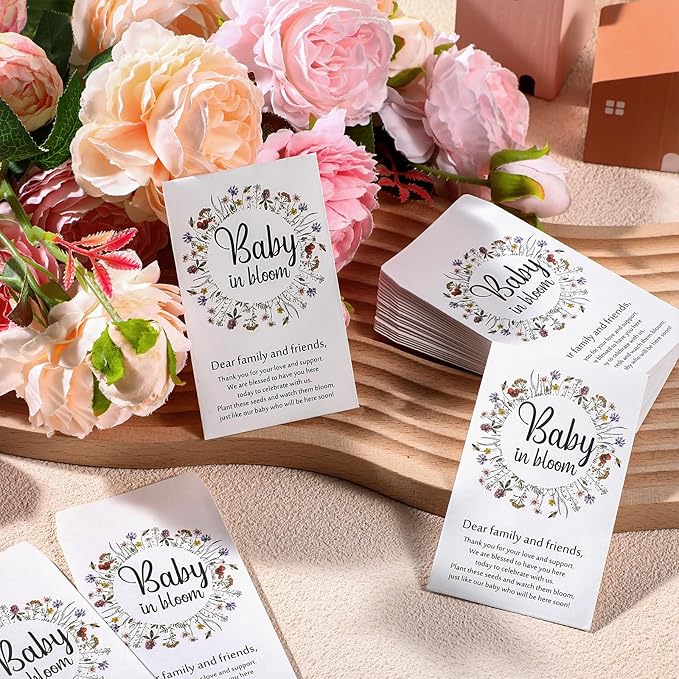 Fumete 50 Pcs Baby Shower Seed Packet Self Adhesive Kraft Envelopes Baby in Bloom Seed Storage Packets Mini Kraft Retro Paper Organizer for Gender Reveal Party, No Seeds(Wildflower)