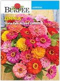 Burpee 'State Fair Mixed Colors' Zinnia Flower Seeds - 650mg Seed Packet for Home Gardening - Heirloom, Mildew Resistant, Annual Cut Flower, Vibrant Mixed Colors, Pollinator Friendly