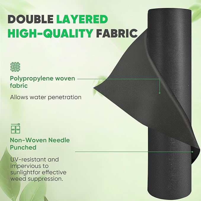 Non-Woven Thick Weed Barrier Fabric 3 FTx100 FT, 3.2oz Heavy Duty Weed Barrier Landscape Fabric, Ground Cover for Superior Weed Control, Easy Setup for Gardens, Landscaping, Flower Beds (Green)