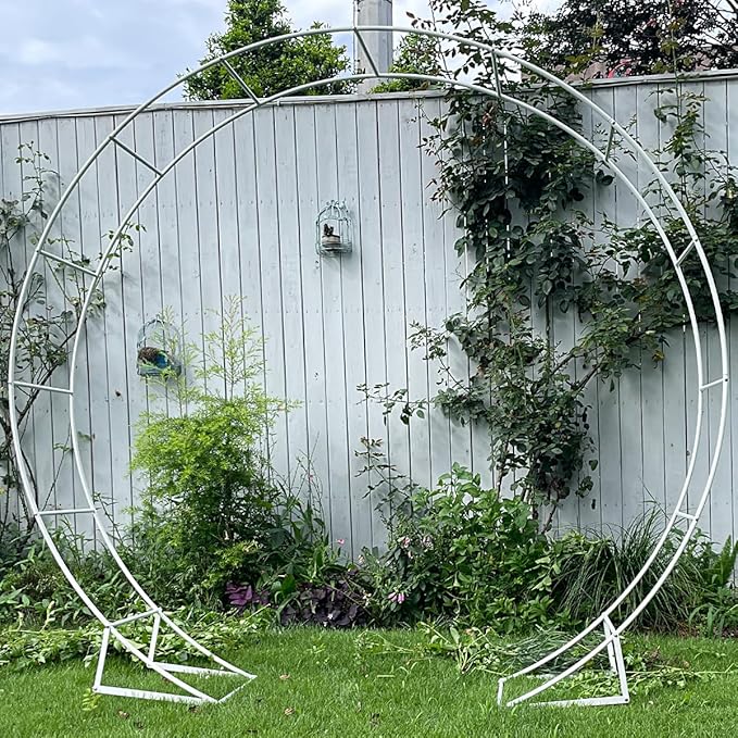 Metal Arch for Ceremony,6.5 Feet Double Round Backdrop Stand,Circle Balloon Arch Stand with Base for Wedding Birthday Party Baby Shower Decoration,Indoor and Outdoor,White
