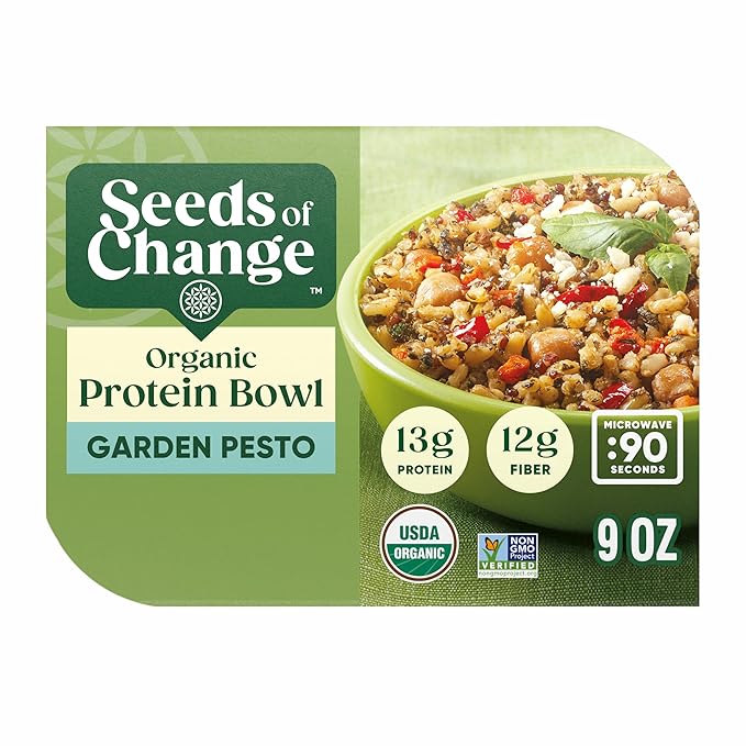 SEEDS OF CHANGE Organic High Protein Bowl Garden Pesto, Prepared Entrée, Microwave in 90 Seconds, 9 oz (Pack of 6)
