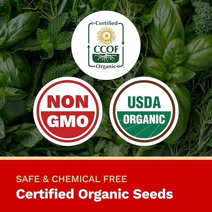 The Harvest Company Organic Culinary Garden Seed Collection, Non-GMO, Certified USDA Organic, Open-Pollinated Garden Herb Seeds for Indoor Outdoor Planting, 145 Seeds Total