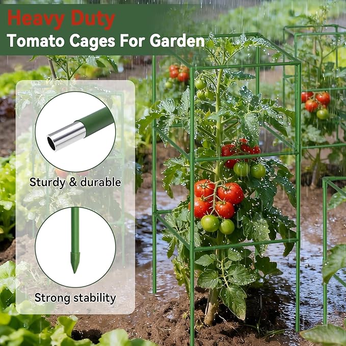 Halatool Square Tomato Cages Heavy Duty,60 Inch Foldable Metal Tomato Trellis,Large Tomato Plant Cage for Climbing Vegetables, Fruits & Flowers for Garden,4 Pack