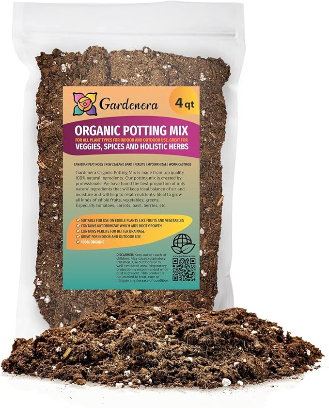 GARDENERA Organic Potting Mix for All Plant Types for Indoor and Outdoor Use, Great for Veggies, Spices, and Holistic Herbs - (4 Quart Bag)
