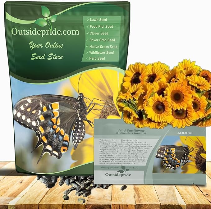 Outsidepride Wild Sunflower Seeds for Planting - 1/4 lb. Annual, Easy to Grow Flower Seeds w/Vibrant, Abundant Blooms for Cut Flower Arrangements & Pollinator & Vegetable Gardens