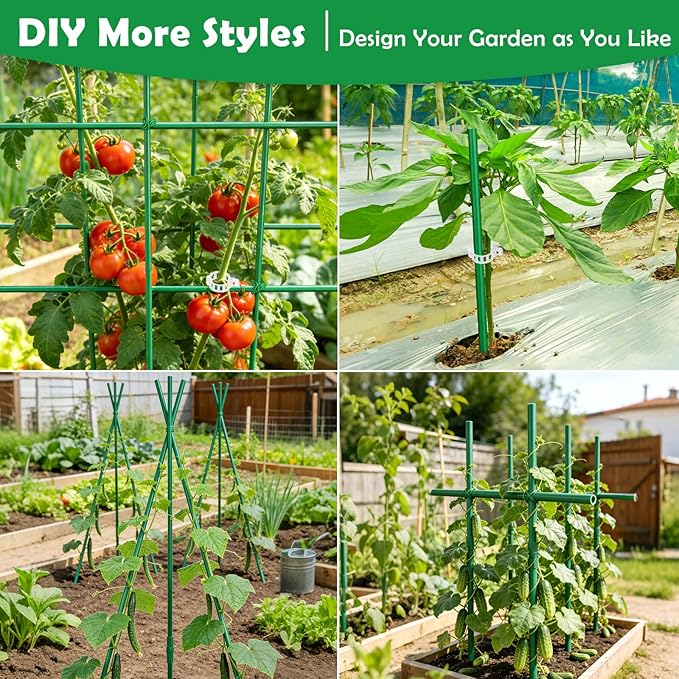 287 PCS Garden Stakes, Fiberglass Tomato Stakes, Garden Sticks with Accessories, 90 Sets DIY 4ft, 5ft, 6ft, 7ft Plant Stakes, Plant Sticks Supports for Indoor Outdoor Plants, Vegetables