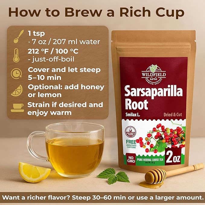 2 oz. Sarsaparilla Root Herbal Tea (Smilax Glabra) - 56g Sasperella Root Herb Raíz De Zarzaparella