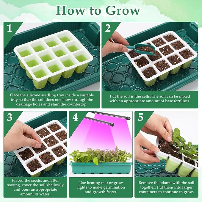 Ryscam 6pcs Reusable Seed Starter Kit, 72 Cells Seed Starter Trays, Silicone Seedling Starter Trays for Starting Plant Seeds with Flexible pop-Out Cells, Indoor Gardening Plant Germination Trays