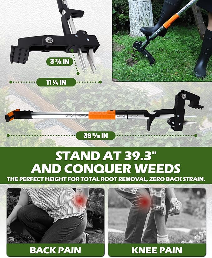 Stand Up Weed Puller Tool with Telescopic Hand Saw - 3-in-1 Long Handle Weed Remover Kit for Weeding, Pruning & Protection - 65MN Steel Saw, Rust-Resistant, Easy Storage with Gardening Glove