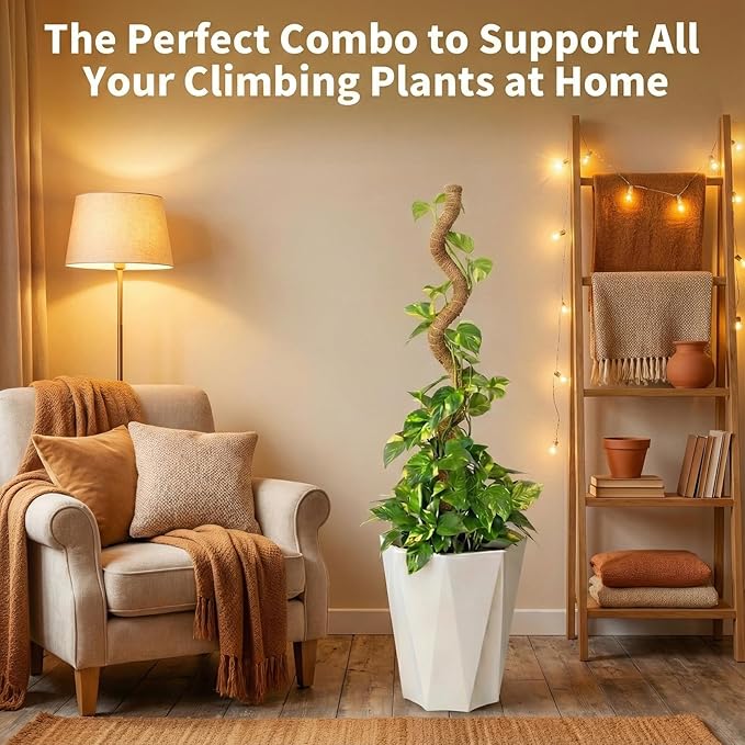Moss Pole Monstera Plant Support, All Growth Stages – 4 Pack (28” Bendable Poles + 12'' Stackable Coir Poles, Thickened Aluminum Core Stakes, Tall Plant Sticks Support for Climbing Plants)