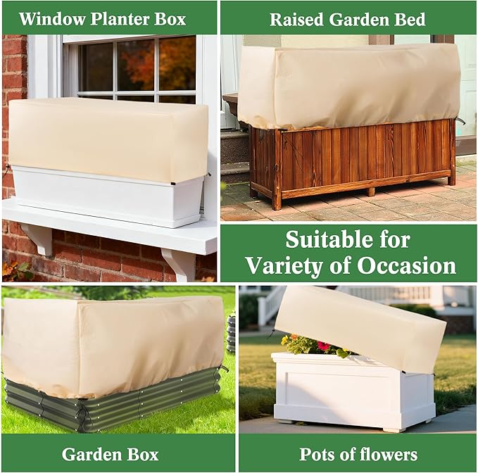 Plant Covers Freeze Protection 2 Pack with Elastic Drawstring, 3.54 oz/yd² Winter Cold Weather Frost Blanket Planter Box Cover for Raised Bed Outdoor Flowers Potted, 59 x 19.6 x 21.6 INCH