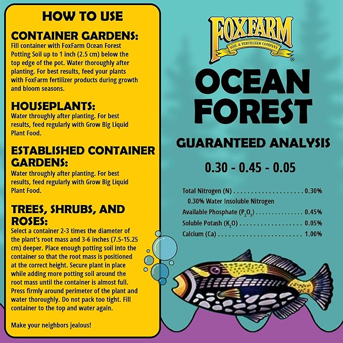 FoxFarm Ocean Forest Potting Soil, 1.5cu ft - Light, Aerated Texture, Designed for All Container Plants
