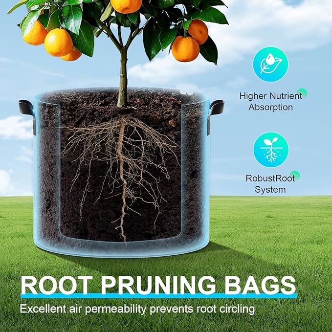 Land Guard 10-Pack Fabric Grow Bags 10 Gallon, Thickened Nonwoven Garden Pots, Growing Bags with Handles, Black
