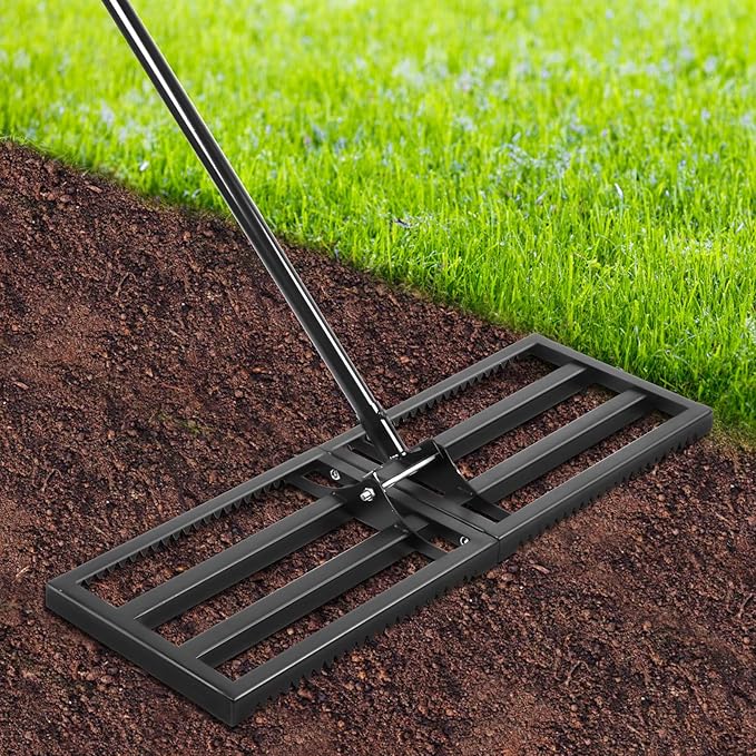 Top Soil Lawn Leveling Rake ,Lawn Sand Flea Rake Leveling 30”x10” Heavy Duty Leveler,Anti Flipping Smooth Edge,16-77" Adjustable, for Sand,Top Soil Dressing,Yard Landscape,Ground Soil, Dirt,Grass