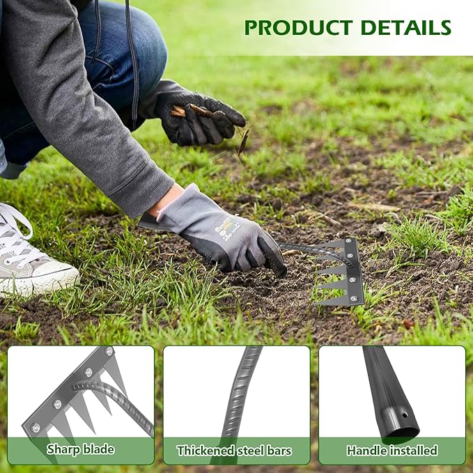 Iron Weeder Tool Without Long Handle, 6 Teeths Manual Weeder Remover Tool, Hand Weed Rake and Garden Hoe for Gardening, Heavy Duty Uprooting Weeding Pull for Yard, Lawn, Patio and Garden