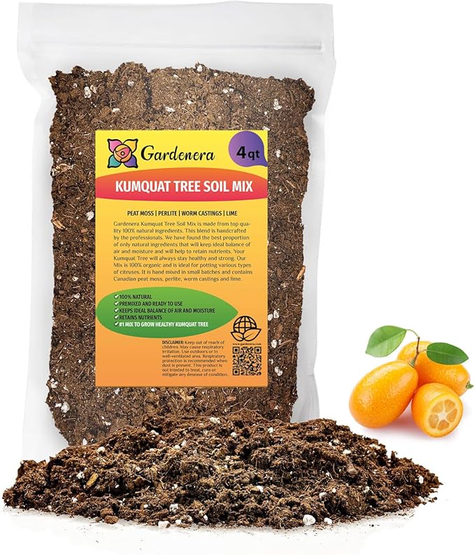 Gardenera's Premium Kumquat Soil Mix - Quick Drain Potting Soil for Growing and Repotting Citrus Japonica - 4 Quart