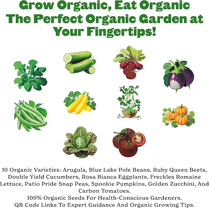 Epic Gardening Organic Vegetable Garden Kit - 10 Non-GMO Varieties, Includes Tomatoes, Squash, Pumpkins, Beans & More, Perfect for Raised Beds, Backyard Gardening & Fresh, Delicious Homegrown Meals
