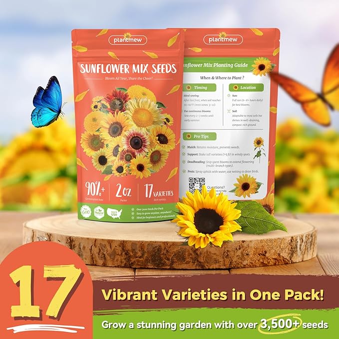 Sunflower Seeds for Planting | 3000+ Giant Mammoth Heirloom Bulk Seeds in 2oz Packet | High Germination, Open Pollinated, Attracts Pollinators for Home & Outdoor Gardens