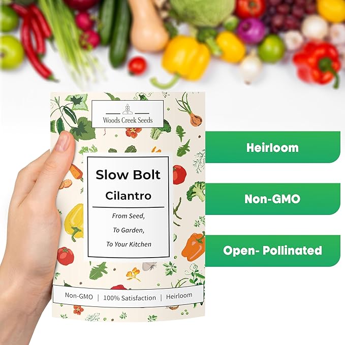 Woods Creek Seeds: Slow Bolt Cilantro Seeds for Planting - Over 300 Premium Heirloom Cilantro Seed Pack - Non-GMO Coriander Seed for Planting Indoor or Outdoor Herb Gardens