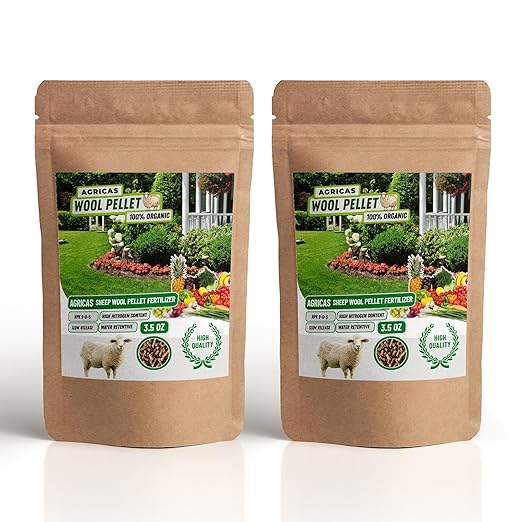 Wool Pellet Organic Fertilizer (2 * 3.5 oz), Made of Sheep Wool, Water Holding, Enhances Soil Health, Ideal for Fruits, Vegetables, Flowers, Indoor and Outdoor Plants - 2 Pack