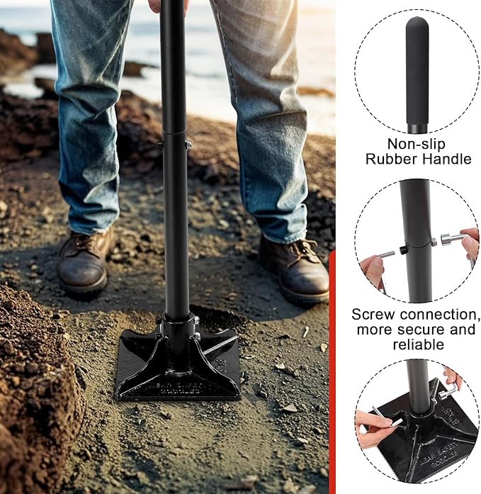 Steel Tamper Tool, Heavy Duty Garden Ground Steel Tamper Tool Kit Long Handle 58 Inch, 8x8” Square Dirt Hand Tamper Landscaping Garden Tools for Leaving Soil, Sand, Gravel, Asphalt, Driveway