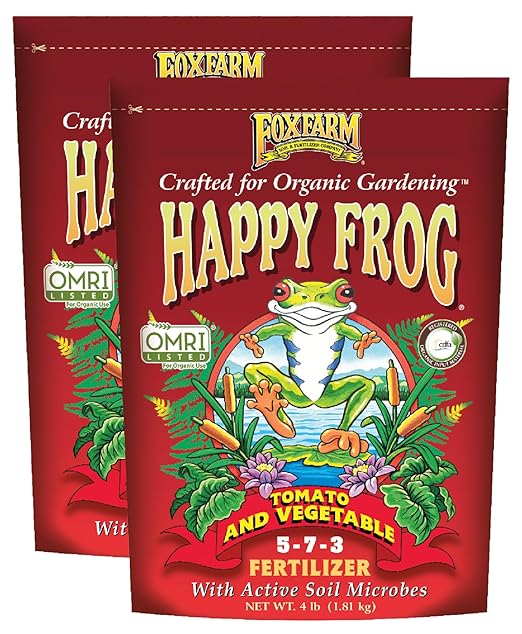 FoxFarm Happy Frog Tomato & Vegetable Fertilizer - Vegetable Fertilizer for Vigorous Feeders, 5-7-3 Blend with Calcium & Mycorrhizal Fungi, Supports Abundant Fruit Development, 4lb, Pack of 2