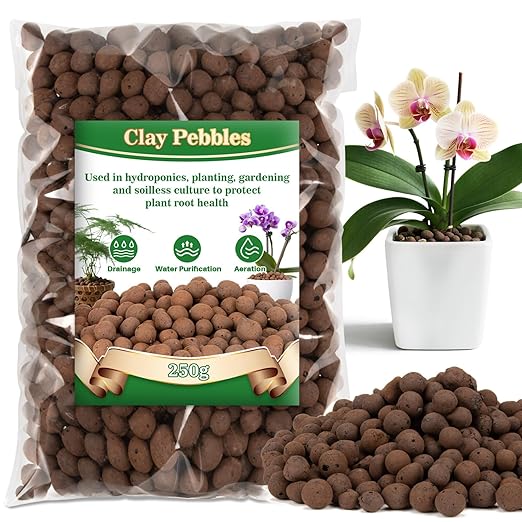 Leca Clay Pebbles for Plants - 5mm-10mm Clay Balls for Plants Pebbles for Indoor Plant Hydroponic Growing Gardening Orchids Drainage Decoration Aquaponics Growing Terrarium 250g