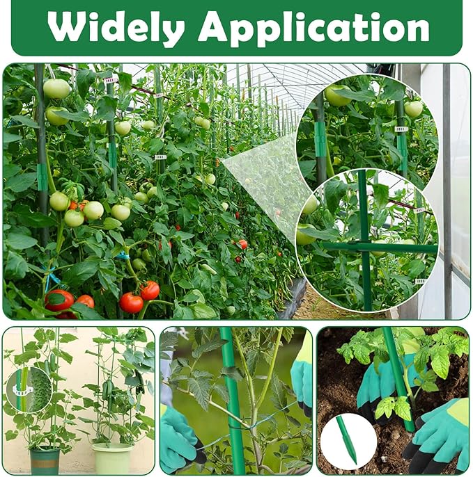 Cludoo 342PCS Garden Stakes Set with 100 Sets Fiberglass Plant Stakes Sticks Supports and Accessories, DIY 4ft 5ft 6ft 7ft Tomato Stakes for Tomato,Vegetables, Pepper, Indoor Outdoor Spring Plants