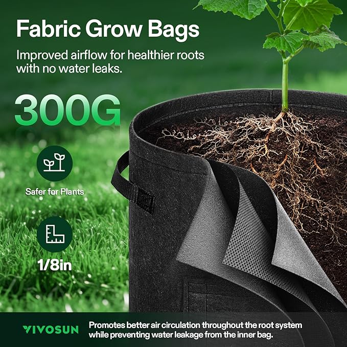 VIVOSUN 5-Pack 10 Gallon Potato Grow Bags for Growing Potatoes, Fabric Potato Pots with Handle and Roll-up Window, Potato Growing Containers Potato Planter Potato Planter for Growing Potatoes, Black