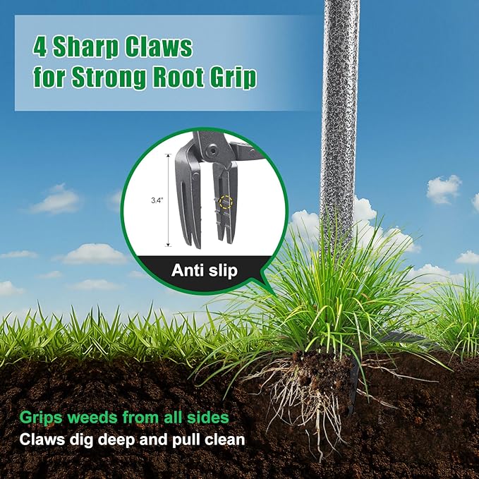 Lilyvane Weed Puller Tool, Stand Up Manual Weeder, Heavy Duty Garden Weeding Tool with 60 inch Long Handle,4 Claw Steel Head, Uprooting Dandelion Removal Gardening Tools for Lawn Grass Grabber