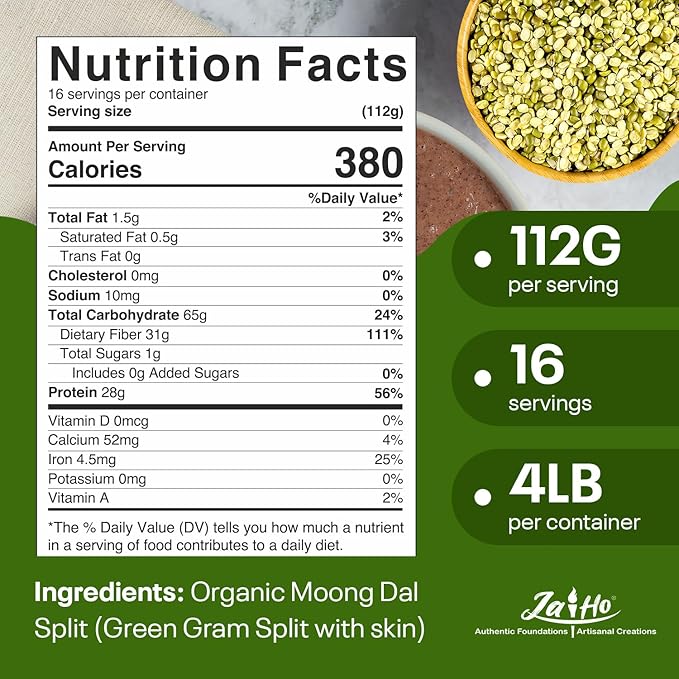 Jai Ho Certified Organic Moong Mung Split Dal with Skin Husk 4 lb | Green Gram Split | USDA Organic | Non-GMO | Chemical-Free | Kosher