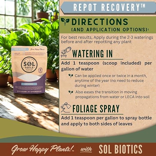 Sol Soils Sol Biotics Repot Recovery - Plant Root Stimulator, Treatment from Stress of Transplant Shock & Growth Support Supplement for Roots - 4oz