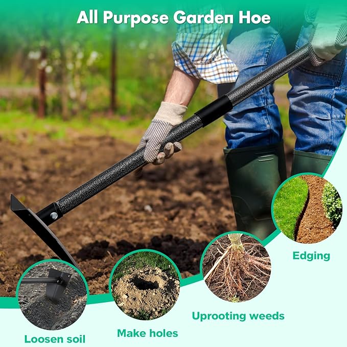 Garden Hoe, Heavy Duty Trenching Hoes with 72 Inch Long Handle, Sharp Edge Triangle Weeding Hoe Garden Tools for Weeds Removal,Cultivating,Digging,Loosen Soil, Trenching, Landscaping Manual Weeder