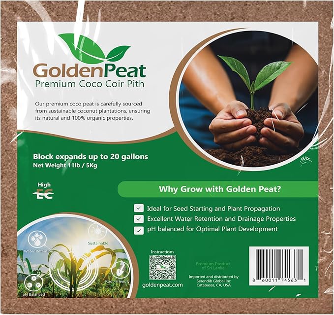 Organic 11 lb Compressed Coco peat Block is a high-Performance, Nutrient-Rich Coco Pith with Low - Medium EC for Heavy-Feeding Plants. Specially Engineered for Optimal Root Growth