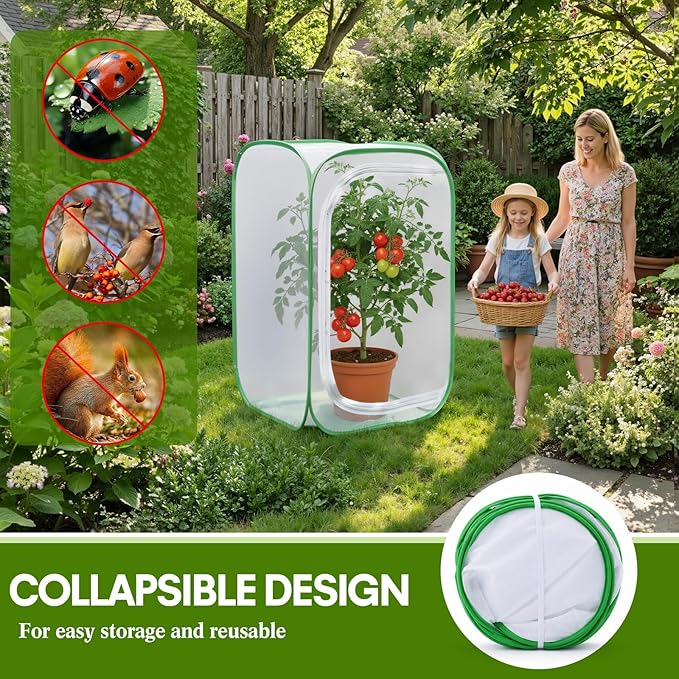 2 Pack Mesh Plant Covers 28 x 28 x 48 Inch Tomato Crop Netting Cage Garden Tents for Plant Protection from Insects Animals Outdoor Tall Crop Cage for Fruit, Vegetables, Flowers and Herbs