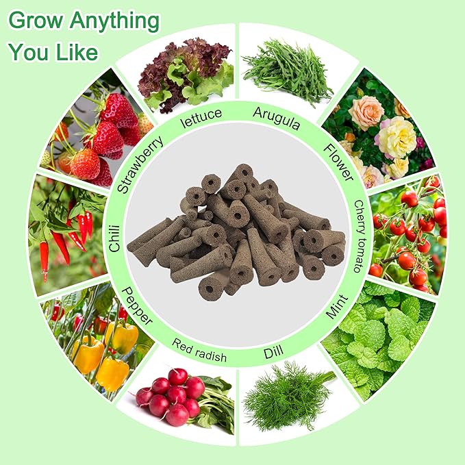100 Pack Grow Sponges Replacement Seed Pods Kit for Hydroponic Growing System Compatible with AeroGarden, iDOO with A&B Nutrients Plant Food, Indoor hydroponic pods, Fast Growing & Easy To Use