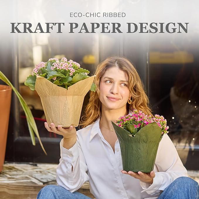 4.5” Plant Pot Covers, Decorative Plant Sleeve for Indoor House Plants, Reusable and Gift-Ready for Potted Flowers, Natural Kraft, Pack of 5