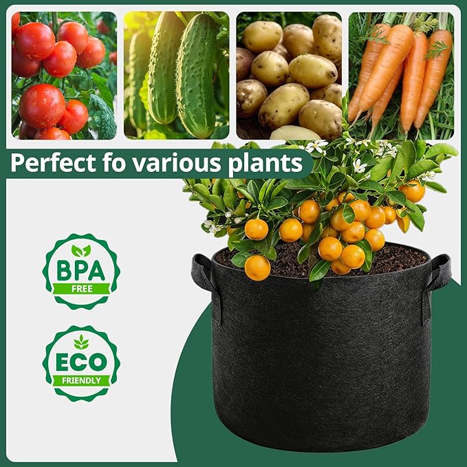 5 Pack 7 Gallon Grow Bags with Handles, Thickened Aeration Nonwoven Fabric Garden Growing Bags Heavy Duty 300G for Tomato, Potato, Strawberry, Vegetable, Fruits and Flowers