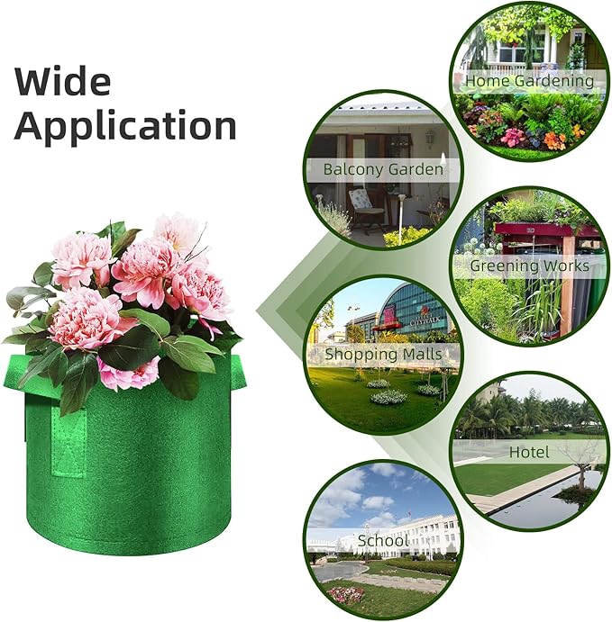 12-Pack 15 Gallon Plant Grow Bags, Thickened Nonwoven Fabric Pots with Handles, Vegetable Planter Bags Containers, Cloth Planters for Garden Vegetable/Flower/Plant/Fruits Outdoor (Green)