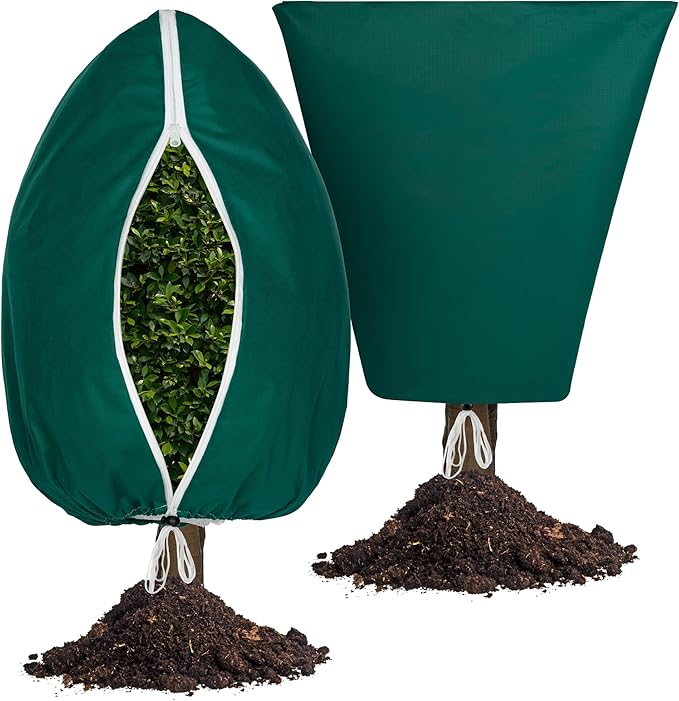 Plant Covers Freeze Protection, 2 Pack Frost Cloth with Zipper Drawstring 47’’×71’’, Reusable Outdoor Protection Jacket for Shrub Tree Potted Plants Winter Cold Weather(Green)