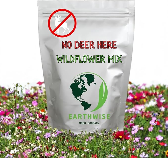 Earthwise No Deer Here Wildflower Mix – 1/2 lb – Deer-Resistant, Easy-Grow Wildflower Seeds – Covers 750 sq. ft.
